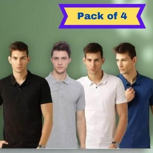 Poly Cotton Solid Half Sleeves Mens Polo T-shirt (Pack of 4)