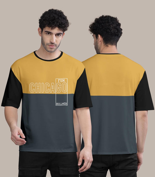 Trendy Cotton Blend Colorblock/Typography Print Oversized T-Shirt for Men's