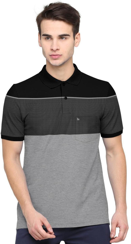 Men's Blended Cotton Colorblock/Stripe Print Polo T-Shirt