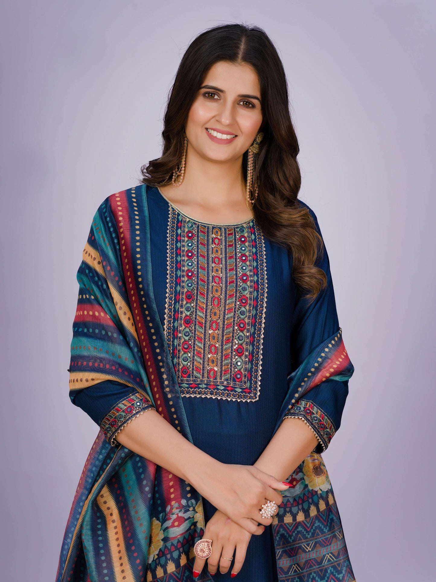 Women's Sequence Embroidery Rayon Blend Kurta Set