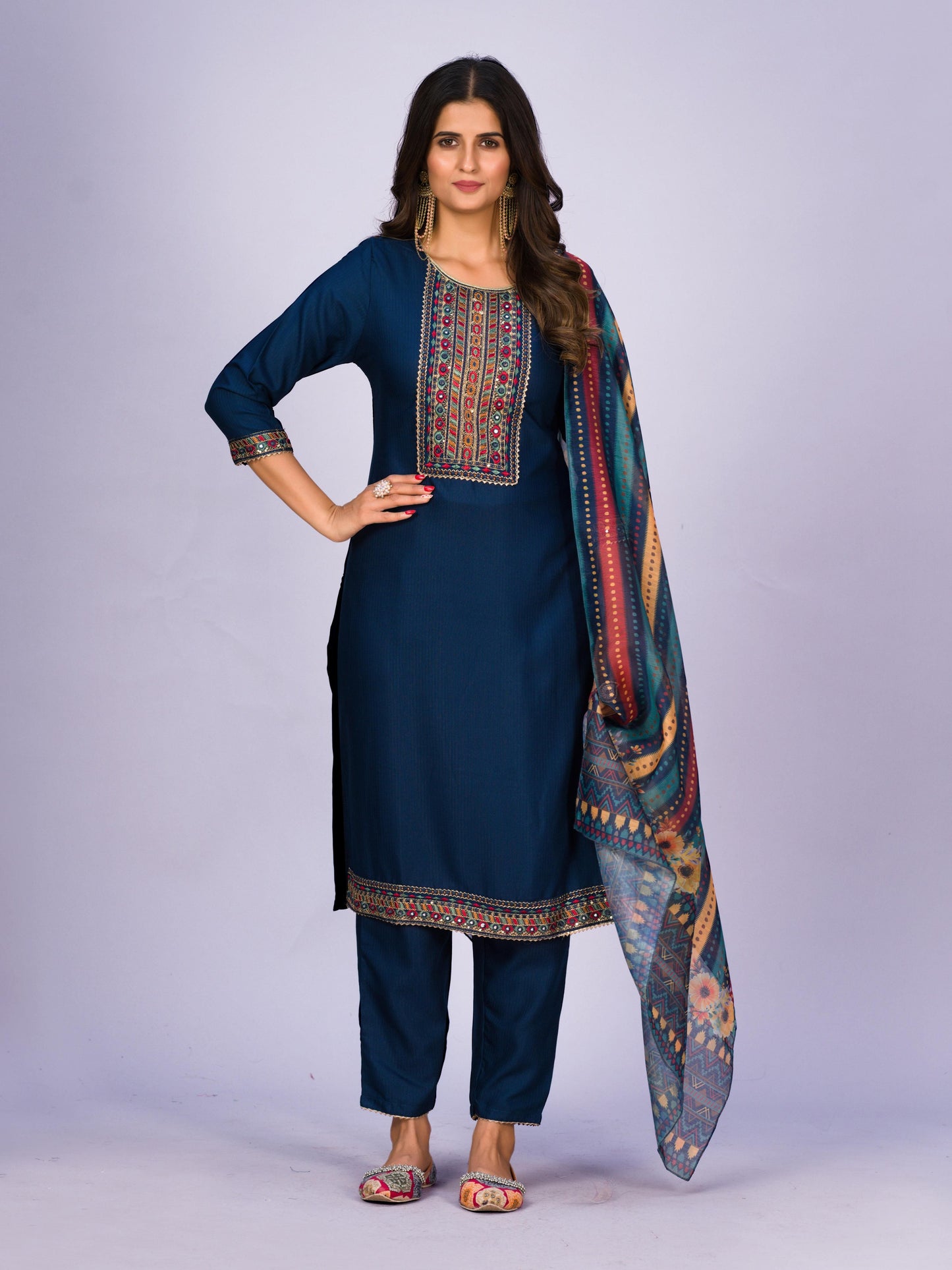 Women's Sequence Embroidery Rayon Blend Kurta Set